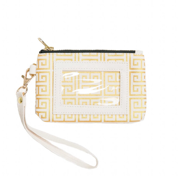 ID Wristlet Greek Key Gold Cream - Picture 1 of 2